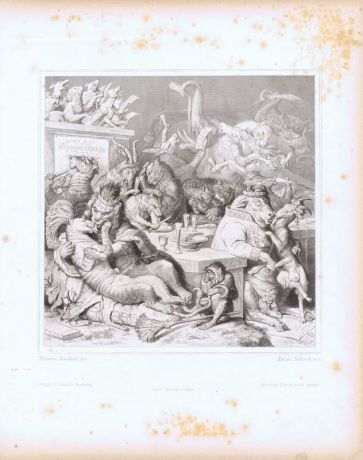 Гравюра Вильгельм фон Каульбах Королевский пир и оргия. Офорт. Германия, Штутгарт, 1867 год
