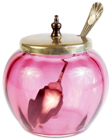 Сахарница с ложечкой. Рубиновое стекло, металл, серебрение. Великобритания, конец 19 века