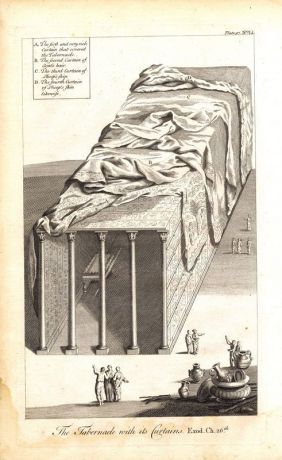 Иудаизм. Скиния собрания и её покровы. Резцовая гравюра. Англия, Лондон, 1732 год