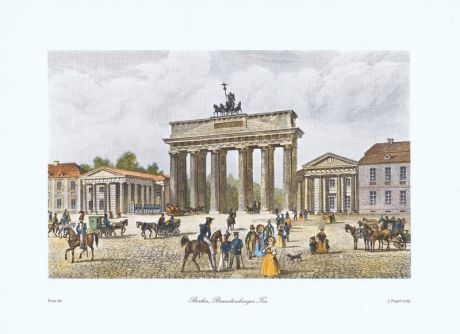 Гравюра Fackelverlag Бранденбургские ворота. Берлин, Германия. Офсетная литография. Германия, Штутгарт, 1971 год