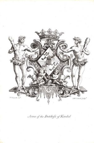 Геральдика. Герб герцогини Кендал. Офорт. Англия, Лондон, 1794 год