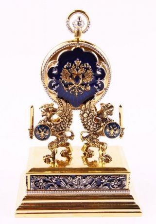 Набор "Имперский" из 2-х предметов: часы карманные + пресс-папье. Металл, эмаль "гильоше", позолота, австрийские кристаллы. Фаберже, The Franklin Mint, 1990-е гг.