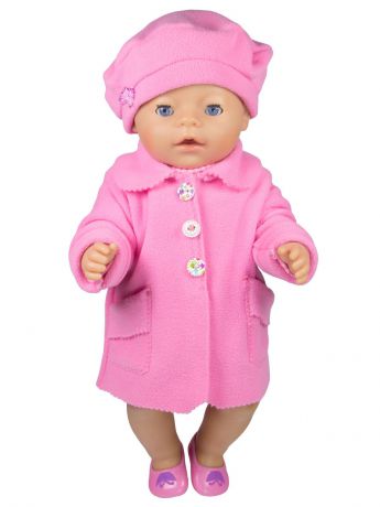 Одежда для кукол Модница Пальто с беретом для пупса 43см розовый