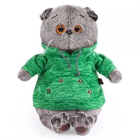 Мягкая игрушка Budi Basa Басик в зеленой толстовке с карманом-кенгуру, 19 см