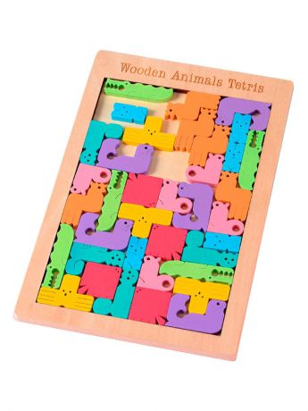 Головоломка BeeZee Toys Настольная логическая деревянная игра пазл " ЗОО Тетрис", 40 деталей животных разноцветный
