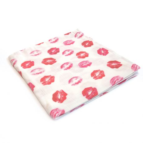Пеленка текстильная MamSi Муслиновая пеленка Kiss 120х120см белый, розовый, красный
