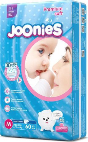 Подгузники Joonies Premium Soft, размер M, 6-11 кг, 60 шт