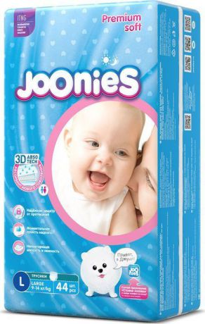 Подгузники-трусики Joonies Premium Soft, размер L, 9-14 кг, 44 шт