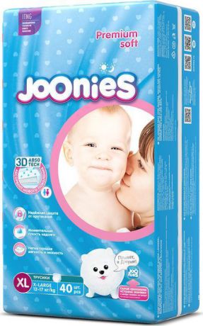 Подгузники-трусики Joonies Premium Soft, размер XL, 12-17 кг, 40 шт