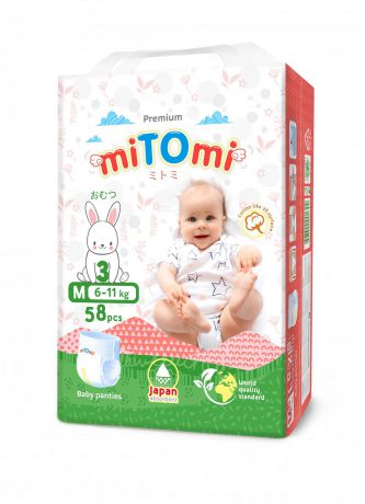 Подгузники-трусики miTOmi, размер M (6-11 кг), 58 шт.