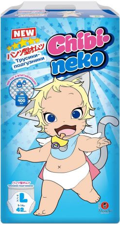 Maneki Подгузники-трусики детские одноразовые Chibi-Neko размер L 9-14 кг 42 шт