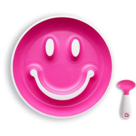 Munchkin Набор Улыбка (тарелка на присоске и ложка) 9+ Розовый