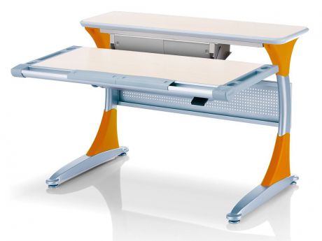 Ученический стол Comf-pro Гарвард с ящиком (цвет столешницы: беленый дуб, цвет ножек стола: оранжевый)