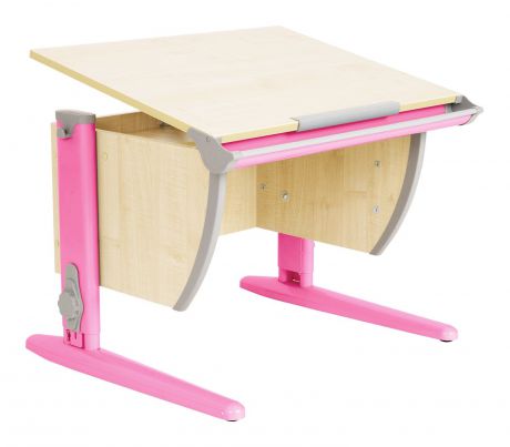 Парта ДЭМИ СУТ-14-02 75х55 см + задняя и боковая приставки (цвет столешницы: клен, цвет ножек стола: розовый)
