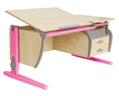Парта ДЭМИ СУТ-17-04 120х80 см + подвесная тумба + 2 задних приставки (цвет столешницы: клен, цвет ножек стола: розовый)