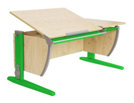 Парта Дэми (Деми) СУТ 17-01Д (парта 120 см+задняя приставка+двухъярусная задняя приставка) (цвет столешницы: клен, цвет ножек стола: зеленый)