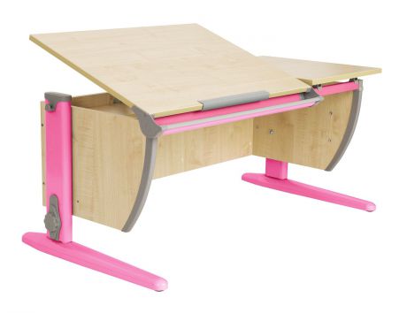 Парта Дэми (Деми) СУТ 17-01Д2 (парта 120 см+две задние двухъярусные приставки) (цвет столешницы: клен, цвет ножек стола: розовый)