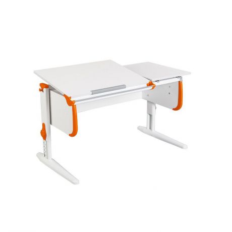 Парта для детей Дэми СУТ-25 WHITE DOUBLE с раздельной столешницей (цвет столешницы: белый, цвет боковин: оранжевый, цвет ножек стола: белый)