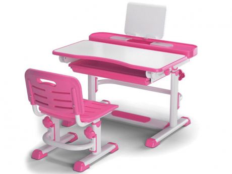 Комплект парта и стульчик Mealux BD-04 (EVO-04 new) (цвет столешницы: белый, цвет ножек стола: розовый)