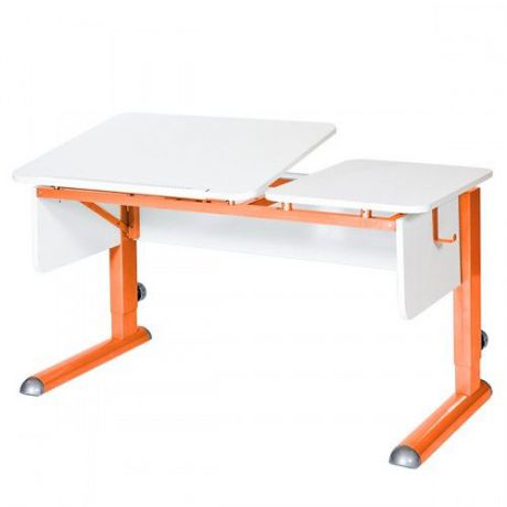 Парта для дома Астек ТВИН-2 (цвет столешницы: белый, цвет боковин: белый, цвет ножек стола: оранжевый)