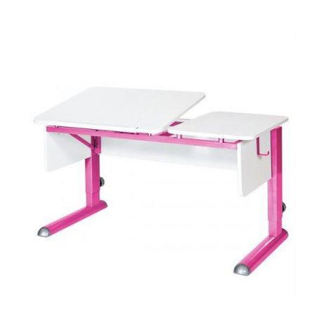 Парта для дома Астек ТВИН-2 (цвет столешницы: белый, цвет боковин: белый, цвет ножек стола: розовый)