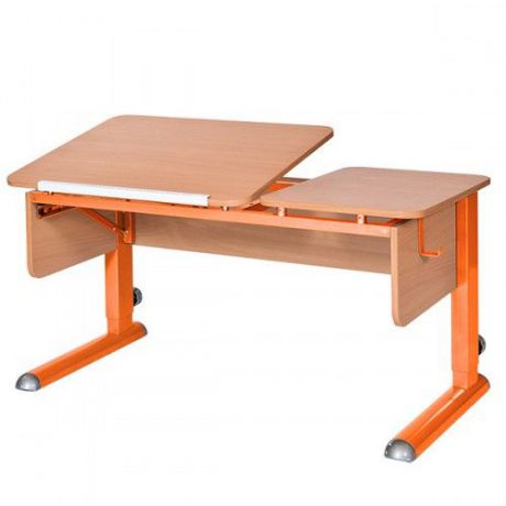 Парта для дома Астек ТВИН-2 (цвет столешницы: бук, цвет боковин: бук, цвет ножек стола: оранжевый)