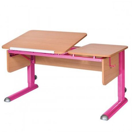 Парта для дома Астек ТВИН-2 (цвет столешницы: бук, цвет боковин: бук, цвет ножек стола: розовый)