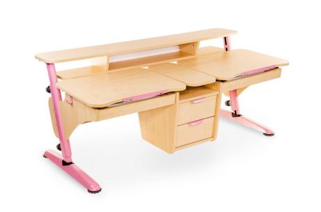 Растущая парта Pondi Эргономик для двоих детей (цвет столешницы: клен, цвет ножек стола: розовый)