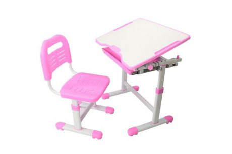 Комплект парта и стул трансформеры Fundesk Sole (цвет столешницы: розовый, цвет ножек стола: белый)