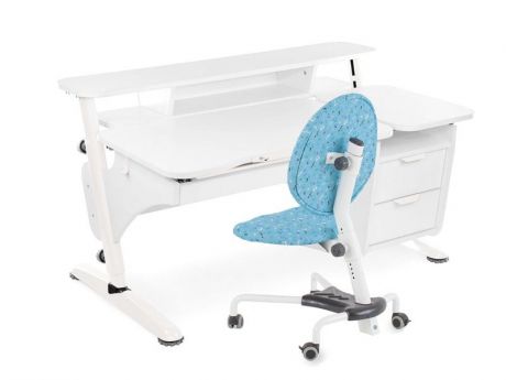Комплект PONDI Эрго1 (стол + кресло) (цвет столешницы: белый, цвет ножек стола: белый, цвет обивки: голубой)