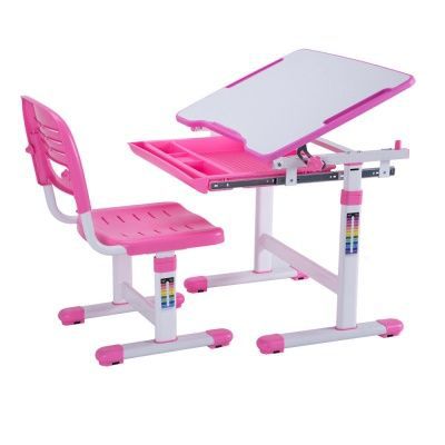 Комплект парта и стул Mealux EVO-06 (цвет столешницы: белый, цвет ножек стола: розовый)