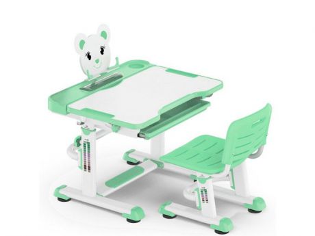 Детская парта с регулировкой высоты и стулом Mealux BD-04 XL (EVO-04 XL new) (цвет столешницы: белый, цвет ножек стола: зеленый)