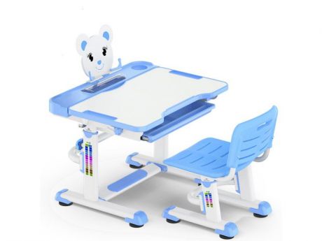 Детская парта с регулировкой высоты и стулом Mealux BD-04 XL (EVO-04 XL new) (цвет столешницы: белый, цвет ножек стола: голубой)