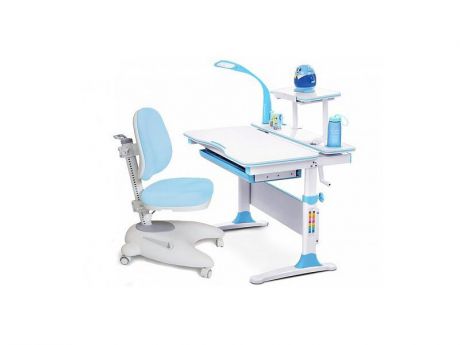Комплект парта и кресло Mealux EVO-30 (с лампой) (дерево) (цвет столешницы: голубой, цвет ножек стола: белый)