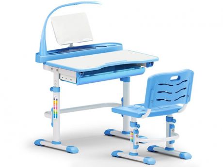 Комплект парта и стульчик Mealux EVO-18 (с лампой) (цвет столешницы: белый, цвет ножек стола: голубой)