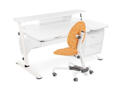 Комплект PONDI Эрго1 (стол + кресло) (цвет столешницы: белый, цвет ножек стола: белый, цвет обивки: оранжевый)