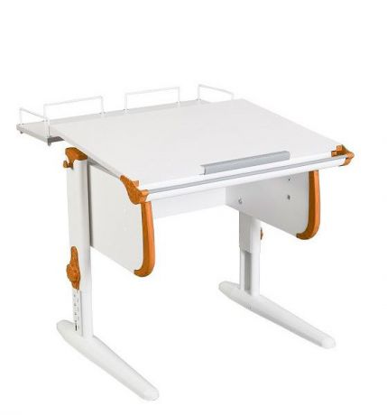 Парта WHITE СТАНДАРТ СУТ-24-01 с задней приставкой (цвет столешницы: белый, цвет боковин: оранжевый, цвет ножек стола: белый)