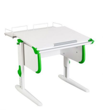 Парта WHITE СТАНДАРТ СУТ-24-01 с задней приставкой (цвет столешницы: белый, цвет боковин: зеленый, цвет ножек стола: белый)