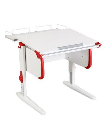 Парта WHITE СТАНДАРТ СУТ-24-01 с задней приставкой (цвет столешницы: белый, цвет боковин: красный, цвет ножек стола: белый)