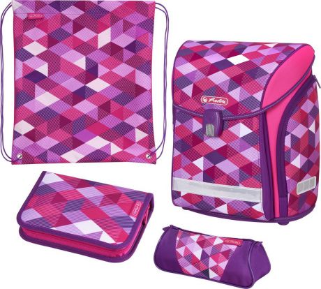 Ранец школьный Herlitz Midi New Plus Pink Cubes, с наполнением, 50022083, разноцветный, 38 х 32 х 22 см