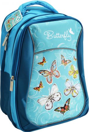 Рюкзак школьный BG Start "Butterfly" 40*29*15см (влагонепроницаемый полиэстер, уплотнённые лямки и спинка, светоотражающие элементы)