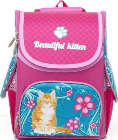 Рюкзак-ранец школьный BG Compact "Beautiful Kitten" 34*25*17см (влагонепроницаемый полиэстер, вентилируемая эргономичная спинка, уплотнённые лямки, светоотражающие элементы)