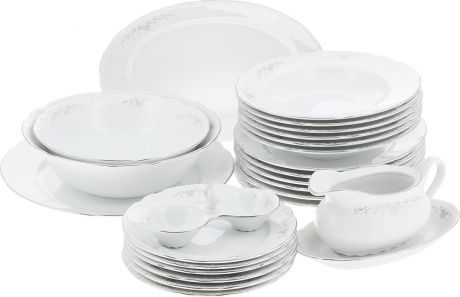 Набор столовой посуды Серый орнамент, отводка платина Constance, на 6 персон, 25 предметов