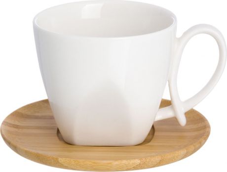 Чашка для капучино и кофе латте Elan Gallery "Белая метелица", с подставкой, 540226, белый, коричневый, 200 мл