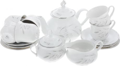 Чайный сервиз Серебряные колосья, отводка платина Constance, на 6 персон, 17 предметов