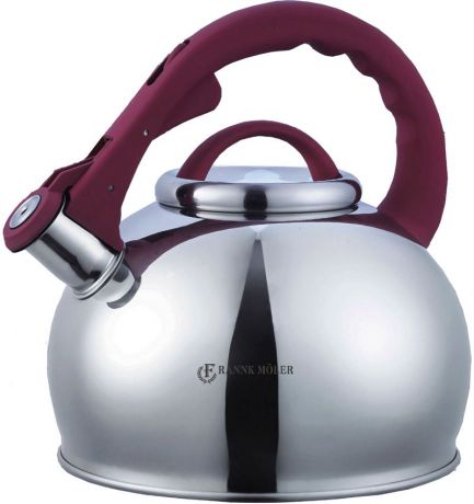 Чайник "Frank Moller", со свистком, цвет: металлик, бордовый, 3 л. FM-556