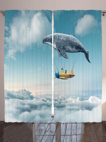Комплект фотоштор Magic Lady "Воздушный кит и дети в желтом самолете", на ленте, высота 265 см. шсг_8982