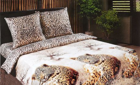 Постельное белье Арт Постель "Леопард", 2-спальный с евро простыней, наволочки 70х70