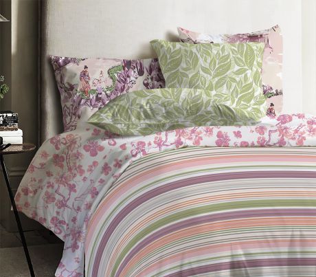 Комплект постельного белья Mona Liza Japanese Stripe, розовый, 1,5 спальное, наволочки 50x70