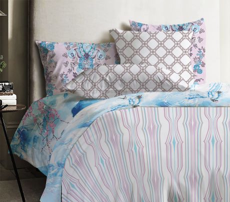 Комплект постельного белья Mona Liza Japanese Lines, голубой, 2-х спальное, наволочки 70x70